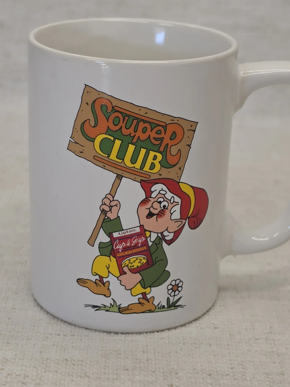 Souper Club White Ceramic Mug with Colorful Character Graphic